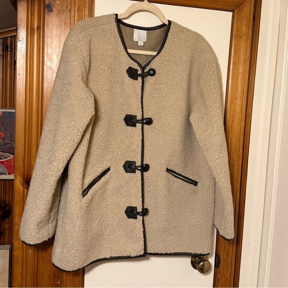 Faux Shearling Jacket with Faux Leather Trim L